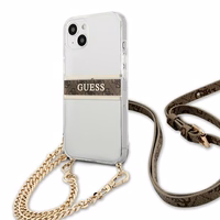 Guess GUHCP13SKC4GBGO iPhone 13 mini 5.4" caurspīdīgs cietais apvalks ar 4G brūnu siksniņu un zelta ķēdīti