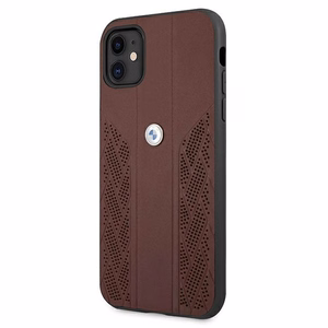 BMW ādas perforēts viedtālruņa apvalks iPhone 11 / Xr - sarkans