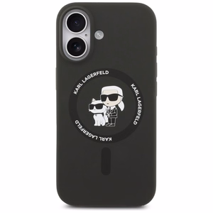 Karl Lagerfeld Silikonais Karl&Choupette Ring Magnētiskais apvalks viedtālrunim iPhone 17 - melns
