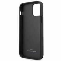 BMW ādas apvalks ar izliektu perforāciju iPhone 12 Pro Max - melns