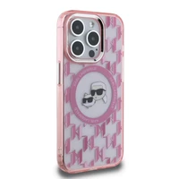 Karl Lagerfeld IML Monogram Karl & Choupette Head MagSafe apvalks iPhone 15 Pro Max - rozā