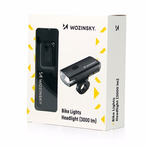 Wozinsky priekšējais velosipēda lukturis ar USB-C kabeli, 3000 lm – melns