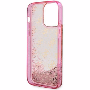 Guess GUHCP14LLC4PSGP iPhone 14 Pro 6.1" rozā cietais viedtālruņa apvalks ar šķidro spīdumu 4G daļēji caurspīdīgs