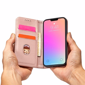 Magnētiskais karšu viedtālruņa apvalks iPhone 13 Pro Max ar karšu turētāju, rozā