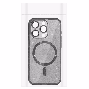 Glitter magnētiskais viedtālruņa apvalks Iphone 14 Pro melns caurspīdīgs