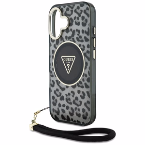 Guess HC IML leoparda trīsstūra auklas siksna MagSafe apvalks iPhone 16 - melns