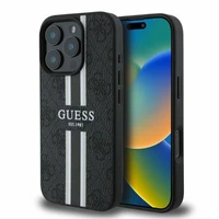 Guess 4G drukātās svītras magnētiskais viedtālruņa apvalks iPhone 16 Pro Max - melns