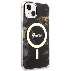 Guess GUHMP14SHTMRSK iPhone 14 6.1" melns/melns cietais apvalks Golden Marble Magnētiskais