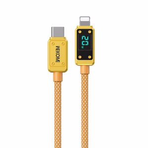 WEKOME WDC-08 Vanguard Series USB-C–Lightning uzlādes un datu kabelis, 1 m, PD 20 W, zelta krāsā