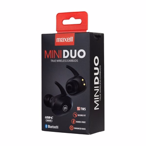 MAXELL Mini Duo bezvadu iekšauss austiņas ar uzlādes futrāli melnas
