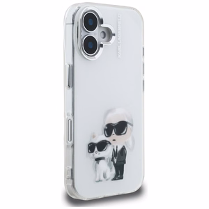 Karl Lagerfeld IML Aquarelle Karl & Choupette & Logo iPhone 16 macins - balts
