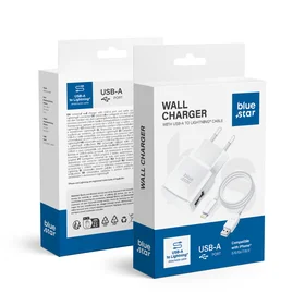 BLUE STAR lādētājs ceļojumiem 1A 5W ar USB-A kabeli USB-A uz Micro USB TFK-TC-1100B balts