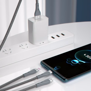 Dudao 3in1 USB kabelis Lightning / microUSB / USB Type C 65W 1.2m pelēks (L20X)