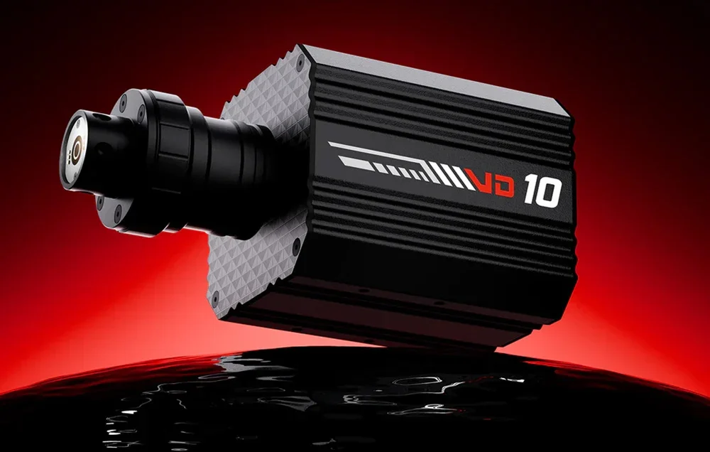 Melna VD10 stūres bāze uz melna un sarkana fona.