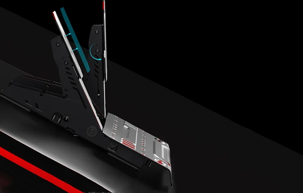 2 spēļu stūres pedāļi no sāna uz melna fona.