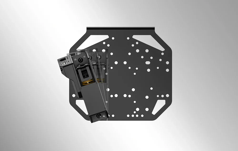 Black mounting plate seen from above on gray background