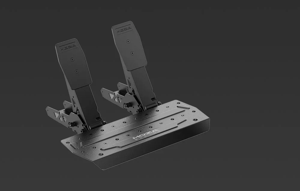 moza racing pedals on black background