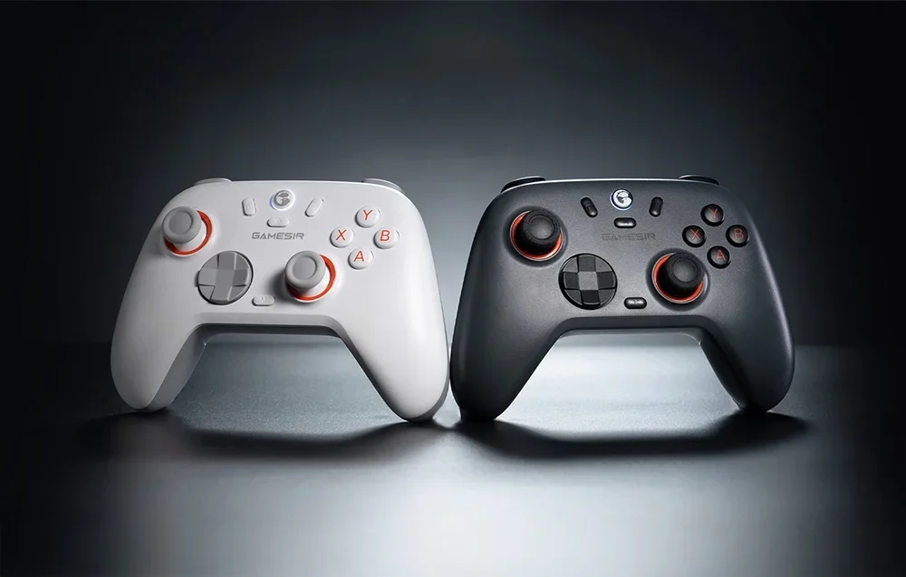 White and dark gray GameSir controller set side by side on a dark surface.
