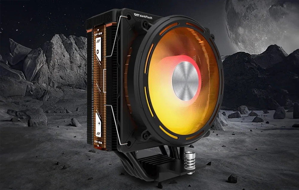 Darkflash aktīvais dzesētājs ar krāsainu klinšu un mēness apgaismojumu