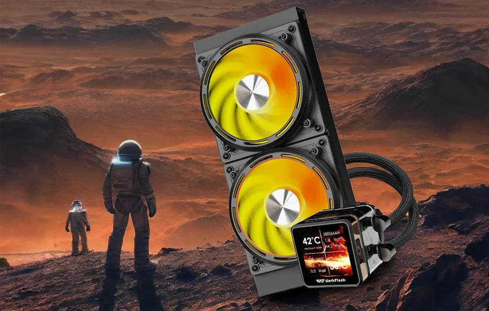 Ūdens dzesētājs ar ekrānu, blakus astronautiem