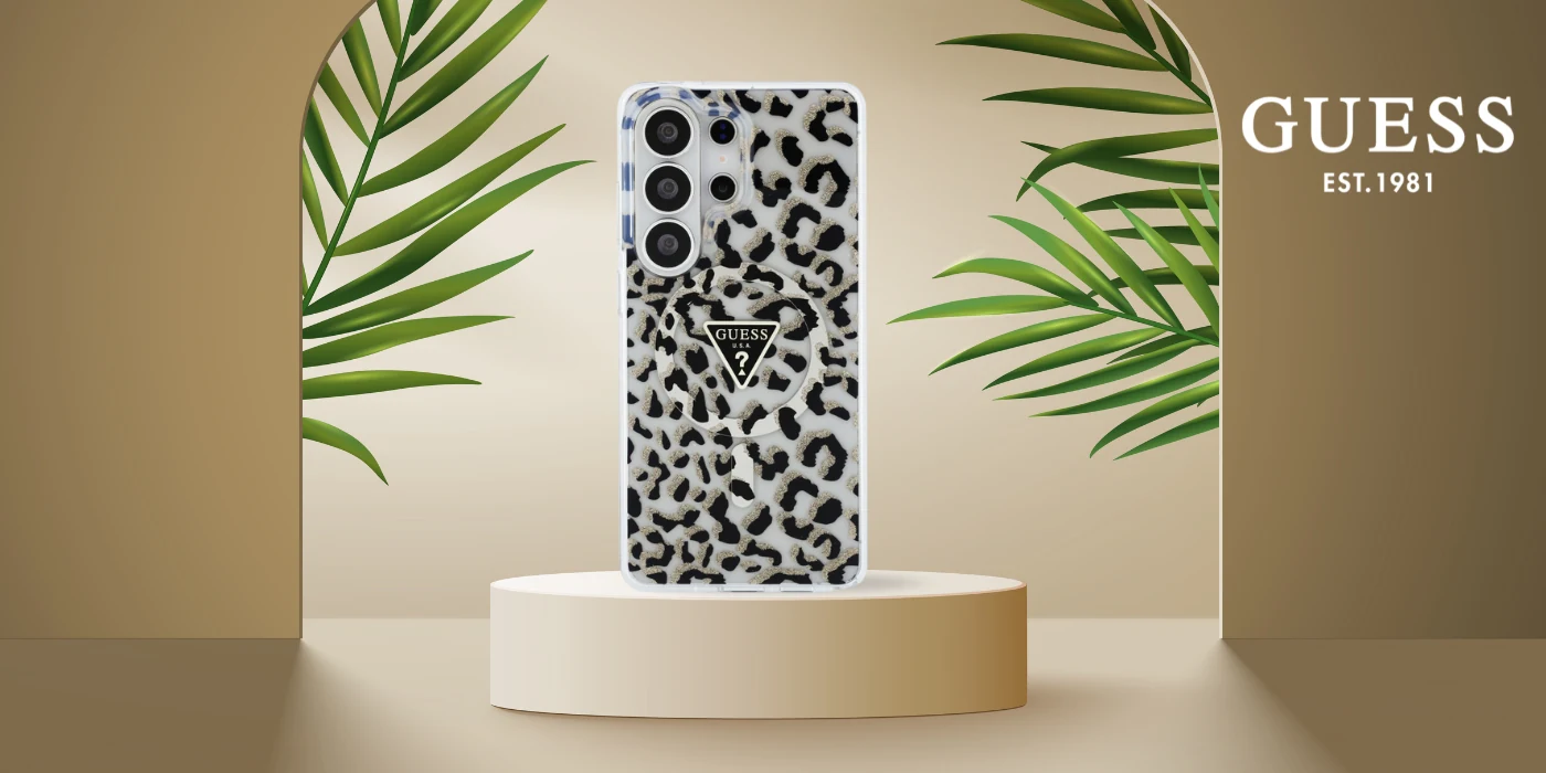 Guess IML Leopard Triangle MagSafe maciņš Samsung Galaxy S26 Ultra
