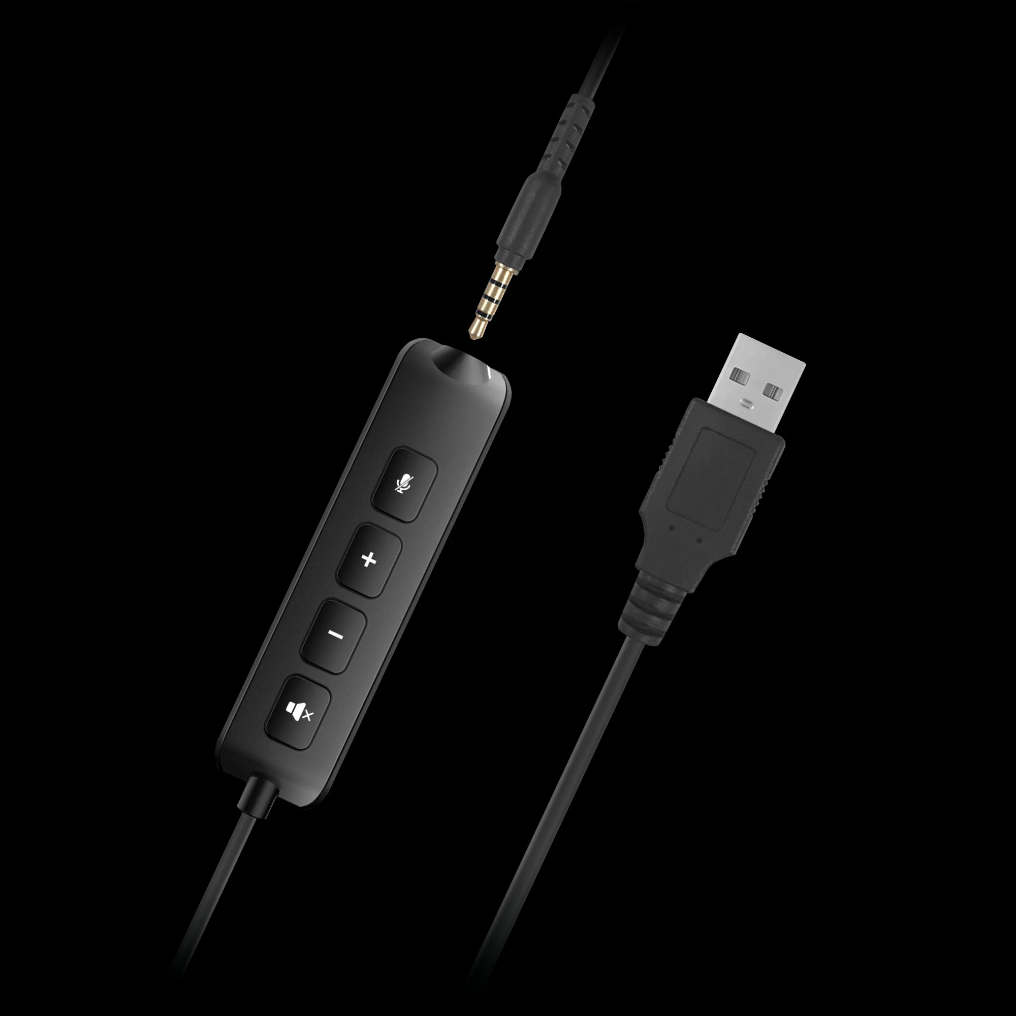 P3 austiņu vada vadības bloks, 3,5 mm spraudnis un USB adaptera kabelis