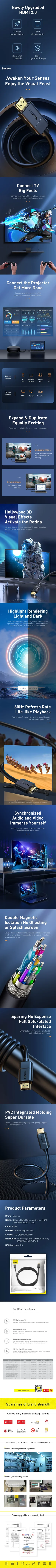Baseus HDMI 2.0 1 m kabelis, melns