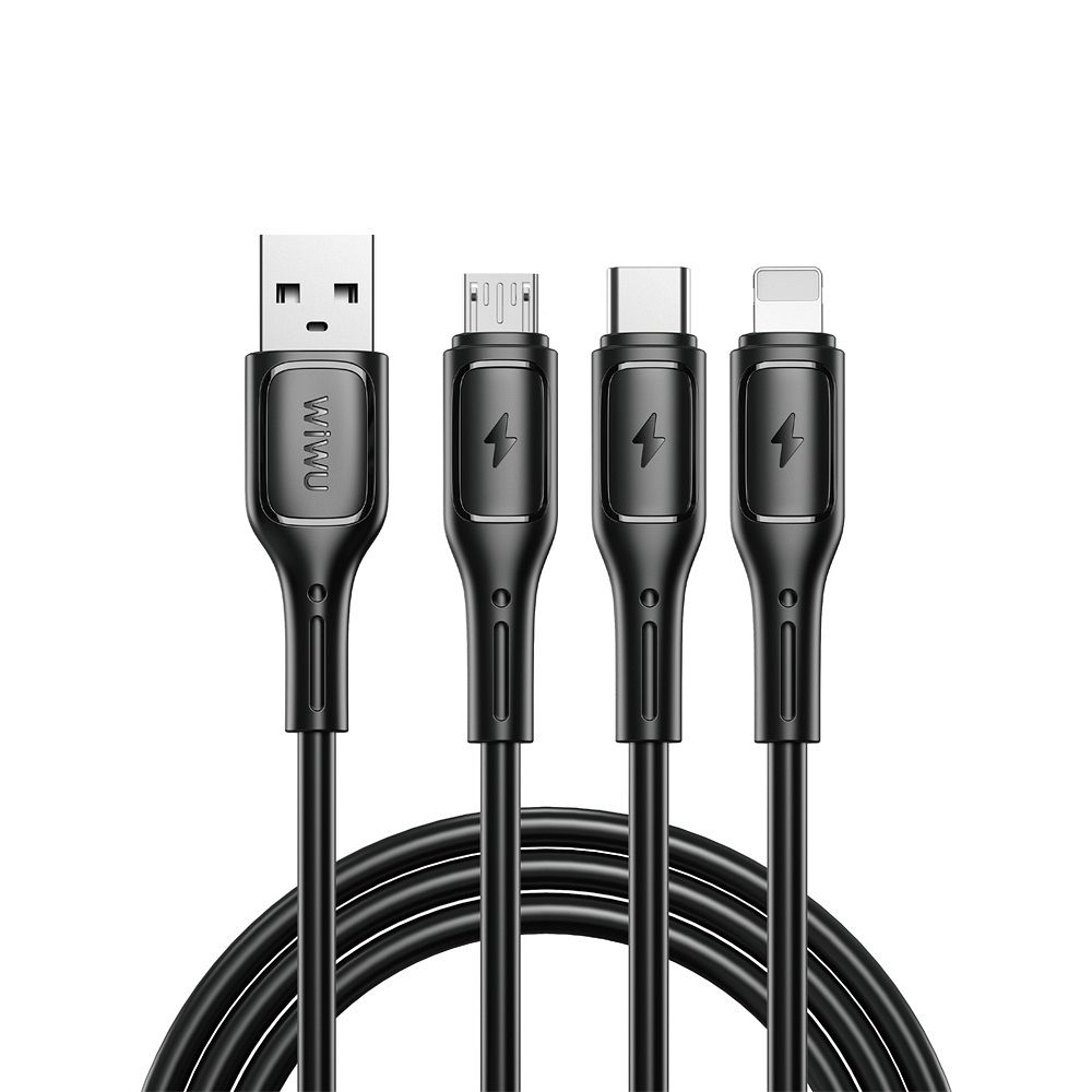 WiWU - Starlink sērijas datu kabelis Wi-045E 3in1 USB A uz USB C, Micro USB, Lightning 3,1A 1m - melns