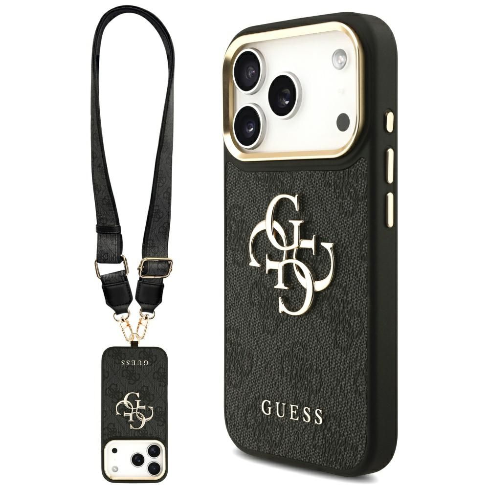 GUESS viedtālruņa apvalks IPHONE 17 Pro (PU W/ Big 4G Classic & Big Strap Metal Buttons) melns