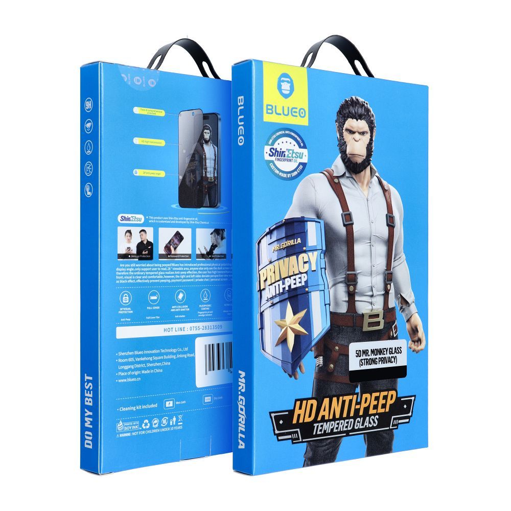 Aizsargstikls 5D Mr. Monkey Glass - Apple iPhone 17 melns (Stipru privātumu)