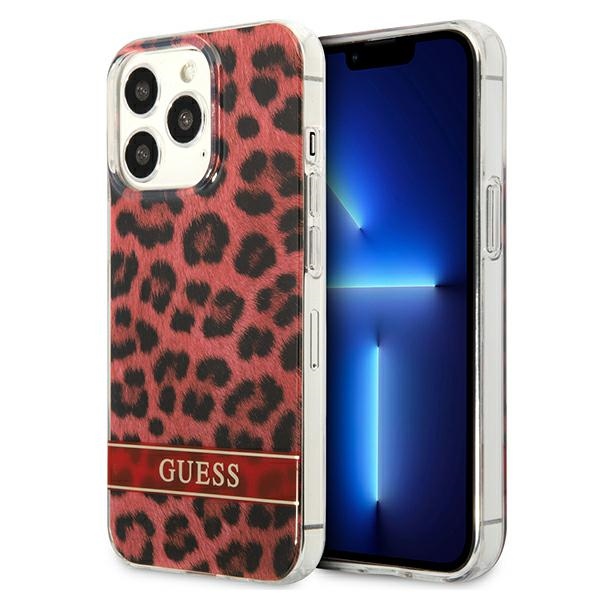 Guess GUHCP13LHSLEOR iPhone 13 Pro / 13 6.1" sarkans/sarkans cietais apvalks Leopards