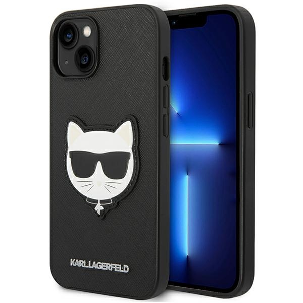 Karl Lagerfeld Saffiano Choupette Head Patch viedtālruņa apvalks iPhone 14 Plus - melns