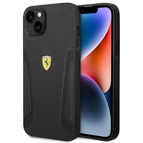Viedtālruņa apvalks Ferrari FEHCP14MRBUK iPhone 14 Plus 6.7 melns ādas uzspiedums uz sāniem