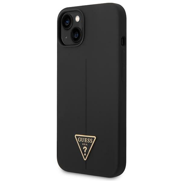 Guess GUHCP14SSLTGK iPhone 14 6.1" melns silikona apvalks viedtālrunim ar trikampu dizainu