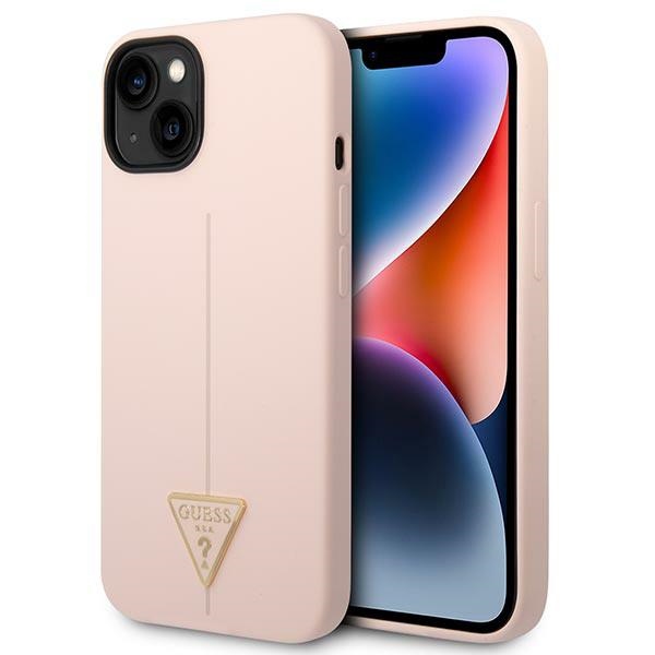 Guess GUHCP14SSLTGP iPhone 14 6.1" rozā silikona apvalks viedtālrunim ar trīsstūrveida dizainu