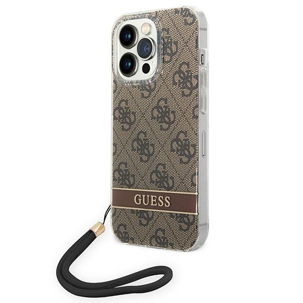 Guess GUOHCP14XH4STW iPhone 14 Pro Max 6.7 "brūns/brūns cietais apvalks 4G raksta siksna