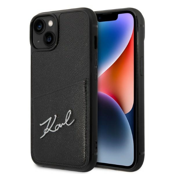 Karl Lagerfeld Signature Logo karšu viedtālruņa apvalks iPhone 14 Plus - melns