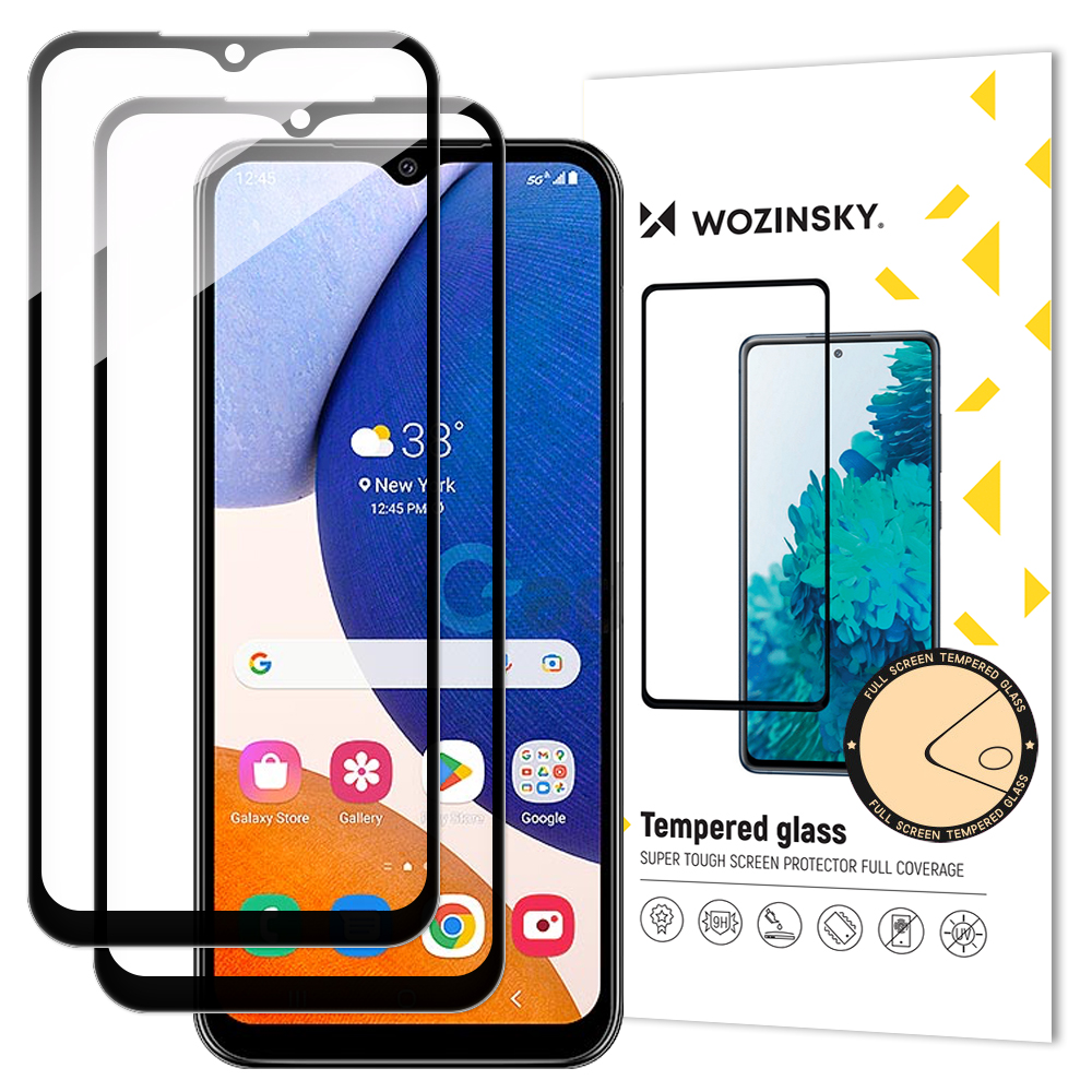 Wozinsky 2x pilnās līmes rūdītais stikls Samsung Galaxy A14 5G / A14 9H pilnekrāna rūdītais stikls ar melnu rāmi