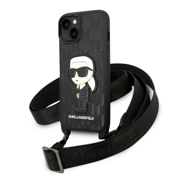 Karl Lagerfeld KLHCP14SSTKMK iPhone 14 6.1" melns/melns cietais apvalks Monogramma Ikonik Plāksteris