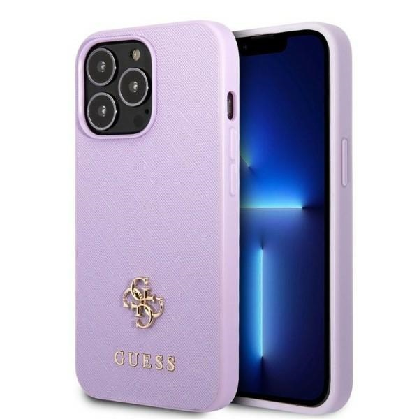 Guess GUHCP13XPS4MU iPhone 13 Pro Max 6.7" violets/violets cietais apvalks Saffiano 4G mazs metāla logotips