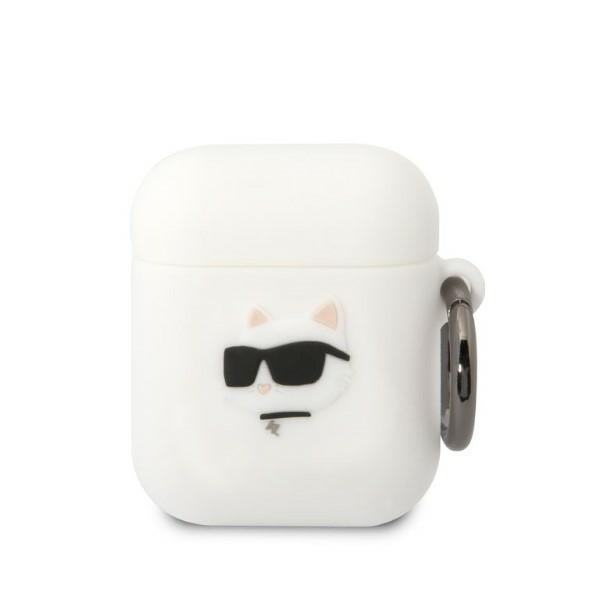 Karl Lagerfeld KLA2RUNCHH AirPods 1/2 apvalks balts/balts silikona Choupette galva 3D