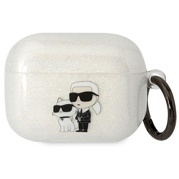 Karl Lagerfeld KLAPHNKCTGT Airpods Pro apvalks caurspīdīgs Gliter Karl&Choupette