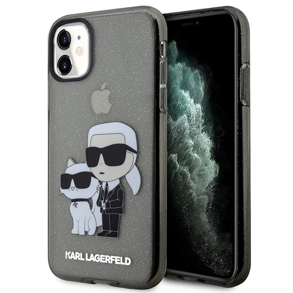 Karl Lagerfeld KLHCN61HNKCTGK iPhone 11 / Xr 6.1" melns/melns cietais apvalks Gliter Karl&Choupette