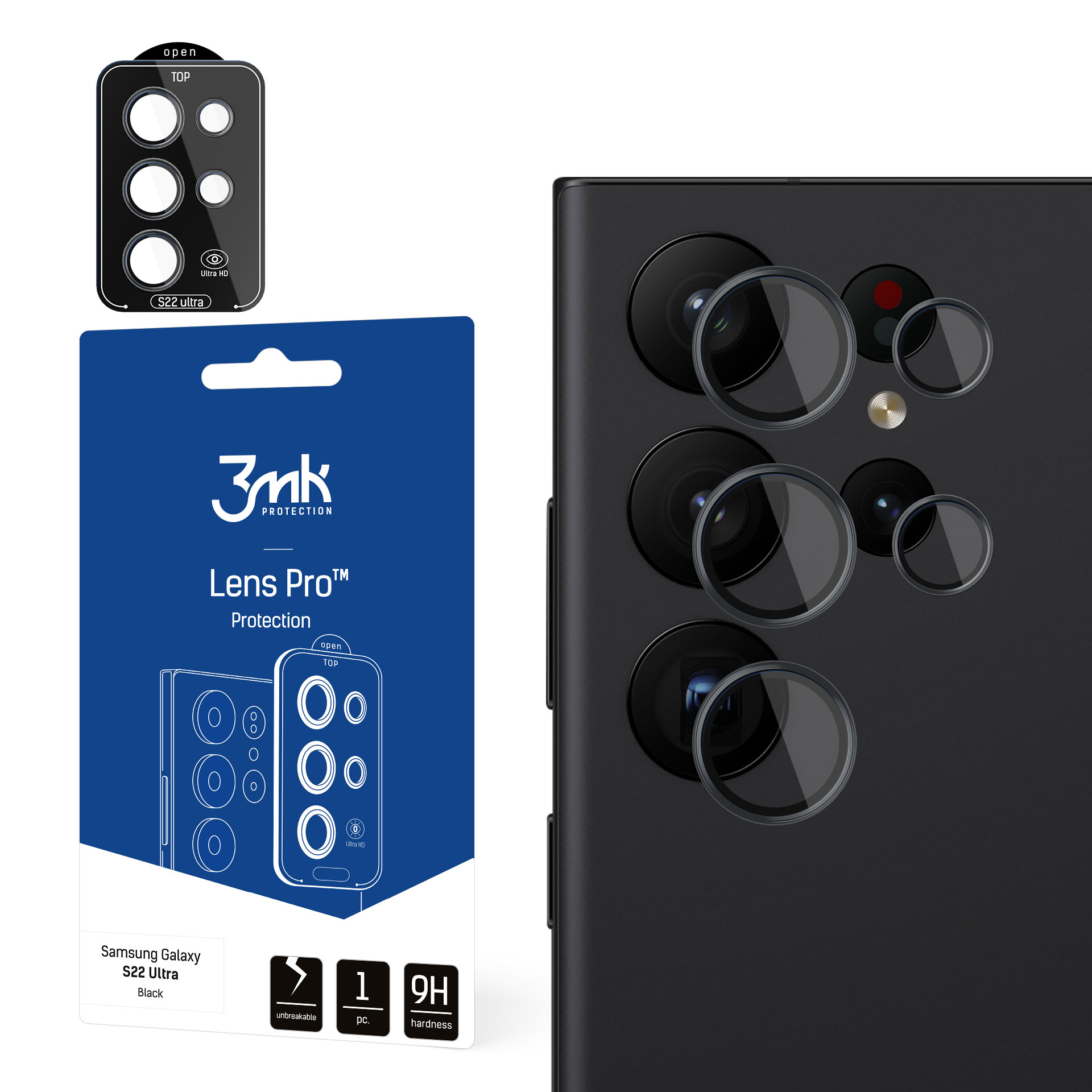 Samsung Galaxy S22 Ultra 5G - 3mk objektīva aizsardzība Pro melns