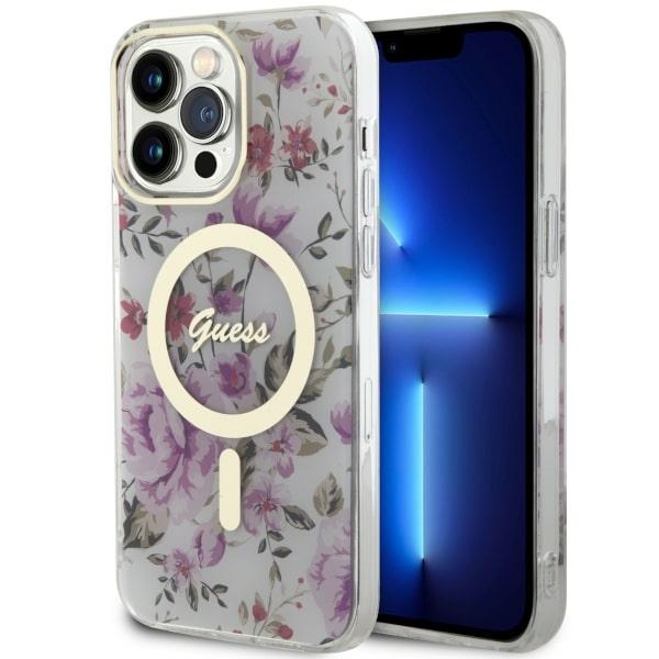 Guess GUHMP14LHCFWST iPhone 14 Pro 6.1" caurspīdīgs cietais apvalks Ziedu MagSafe
