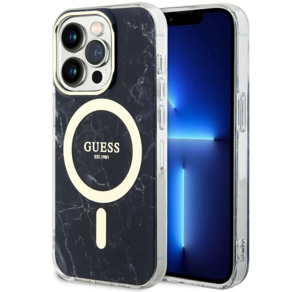 Guess GUHMP14XPCUMAK iPhone 14 Pro Max 6.7" melns cietais apvalks Marble Magnētiskais