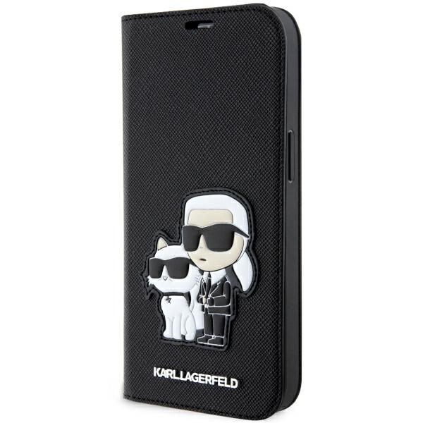 Karl Lagerfeld KLBKP14LSANKCPK iPhone 14 Pro 6.1" grāmatas tipa apvalks melns Saffiano Karl & Choupette