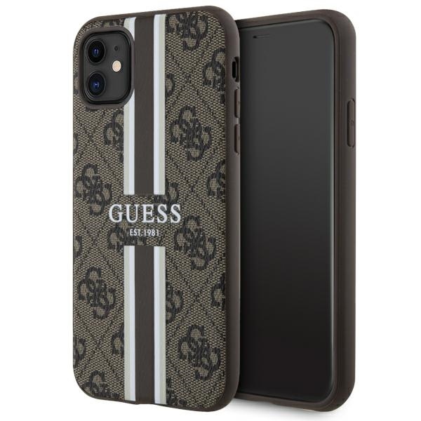 Guess GUHMN61P4RPSW iPhone 11 / Xr brūns/brūns cietais apvalks 4G Printed Stripes MagSafe