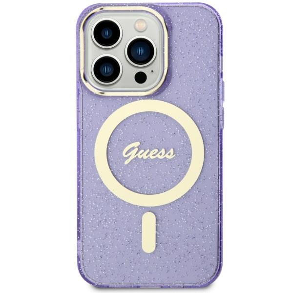 Guess GUHMN61HCMCGU iPhone 11 / Xr 6.1" violets cietais viedtālruņa apvalks Spīdumi Zelts MagSafe
