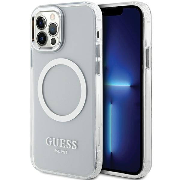 Guess Metal Outline MagSafe viedtālruņa apvalks iPhone 12 / iPhone 12 Pro – sudrabains